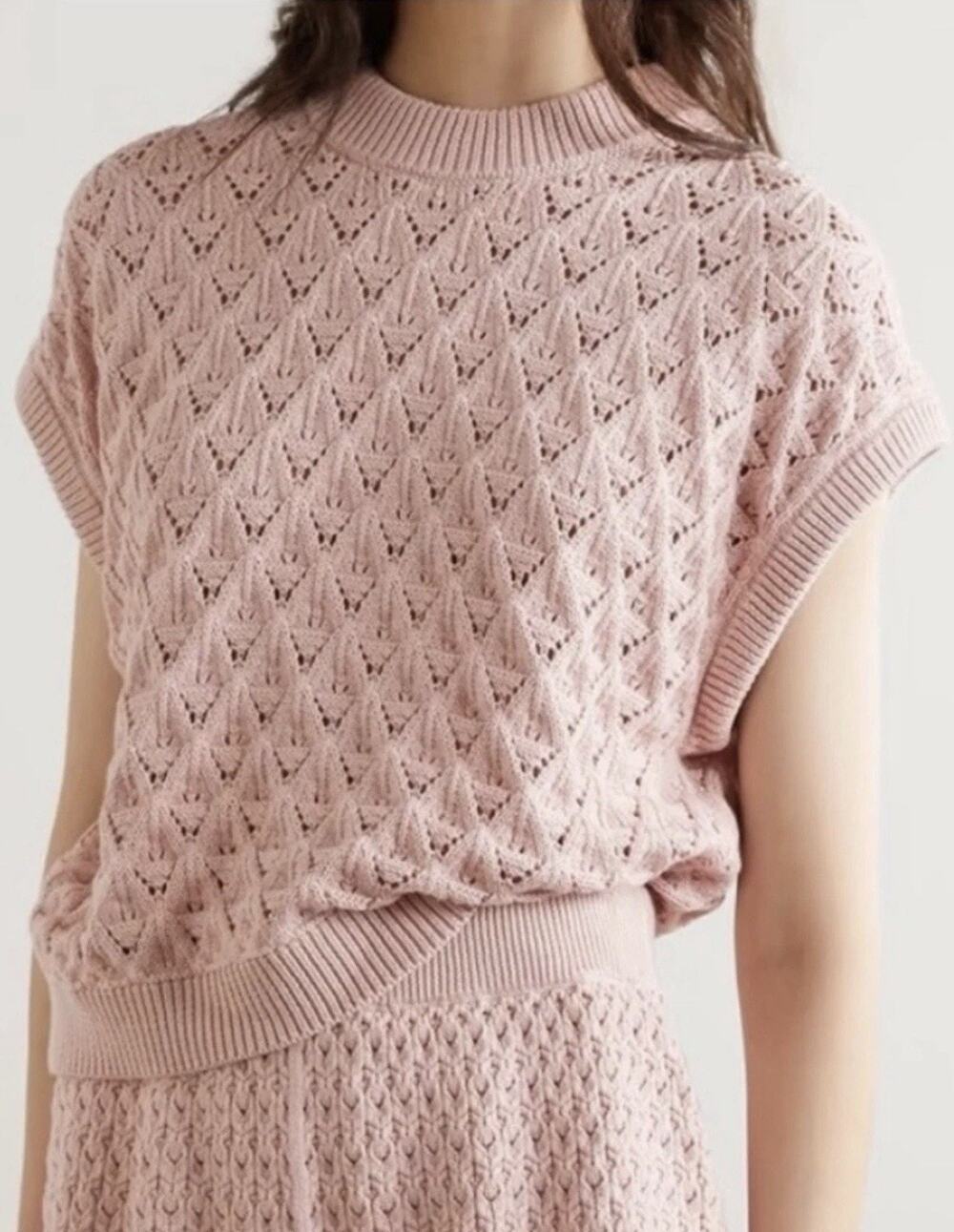 Mr. Mittens Pointelle-Knit Cotton Sweater Vest — M/L Blush Pink Fall Layering